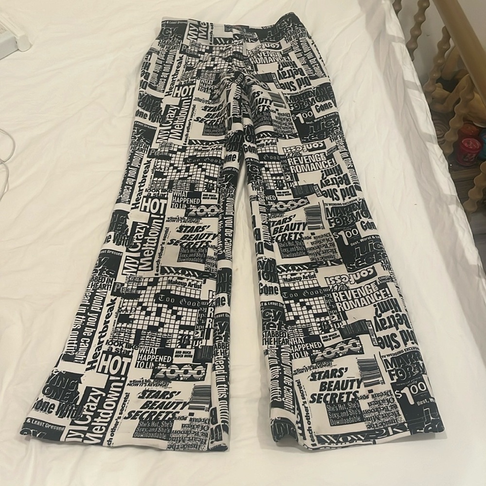 Urban Outfitters Newspaper Print flared leggings pants